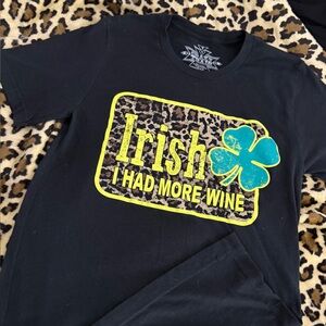 Crazy Train Black Tee with Leopard and Green Shamrock